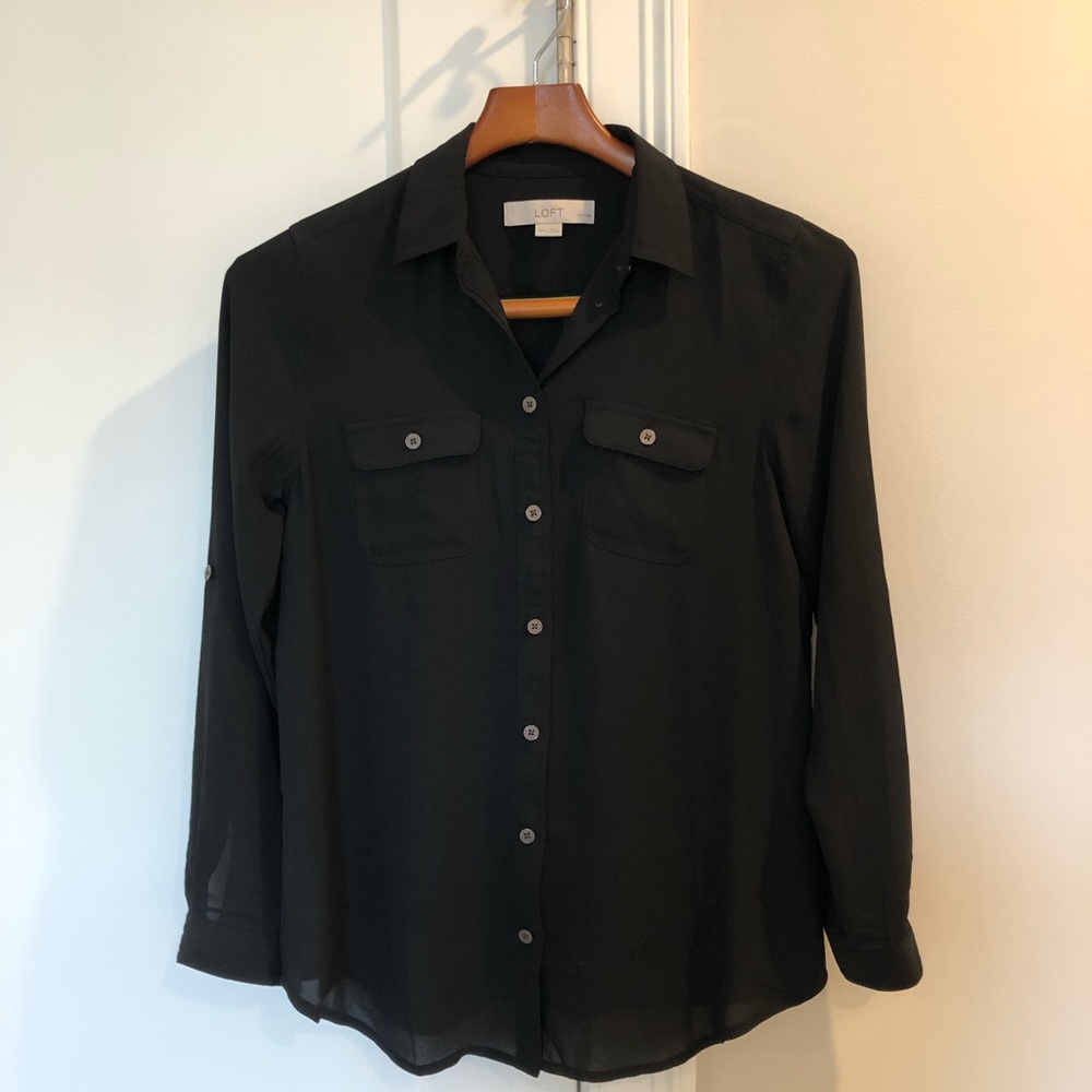 Loft button down black blouse maternity XSPM